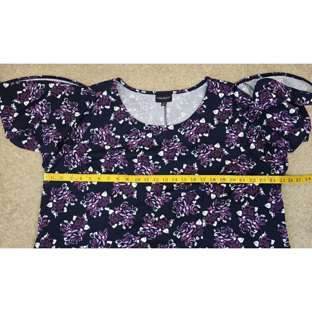 Lane Bryant Outlet Floral Stretch Bell Sleeve Dress Size 22/24 Blue Purple White - Picture 7 of 8